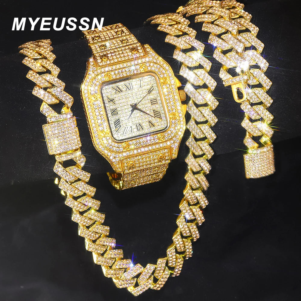 Gold Color Cuban Chain Watch for Men