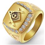 316L Stainless Steel Freemason Ring – Gold Color Hip Hop Iced Out Masonic Jewelry for Men