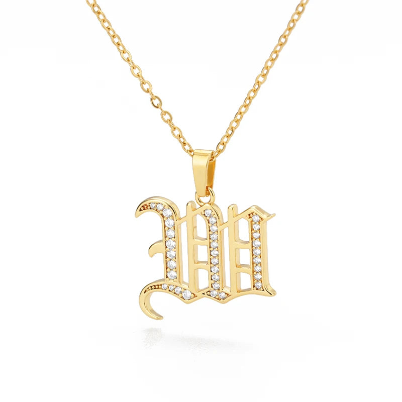 Gothic Zircon Old English Initial Necklace – A–Z Crystal Letter Pendant on Stainless Steel Chain - Image 25