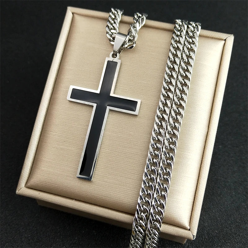 Punk Hip Hop Black Cross Pendant Necklace – Unisex Stainless Steel Jesus Chain Jewelry - Image 6