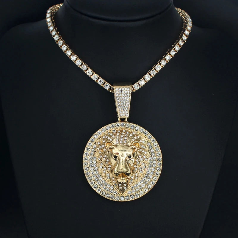 Hip Hop Big Lion Head Pendant Cuban Chain Necklace – Iced Out Rhinestone Jewelry for Men & Women - Image 7