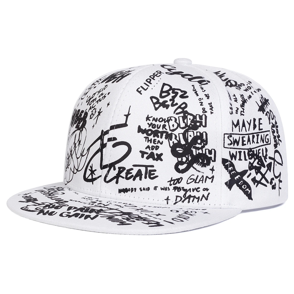 Unisex Black & White Letter Graffiti Printed Hip-Hop Hat - Image 5