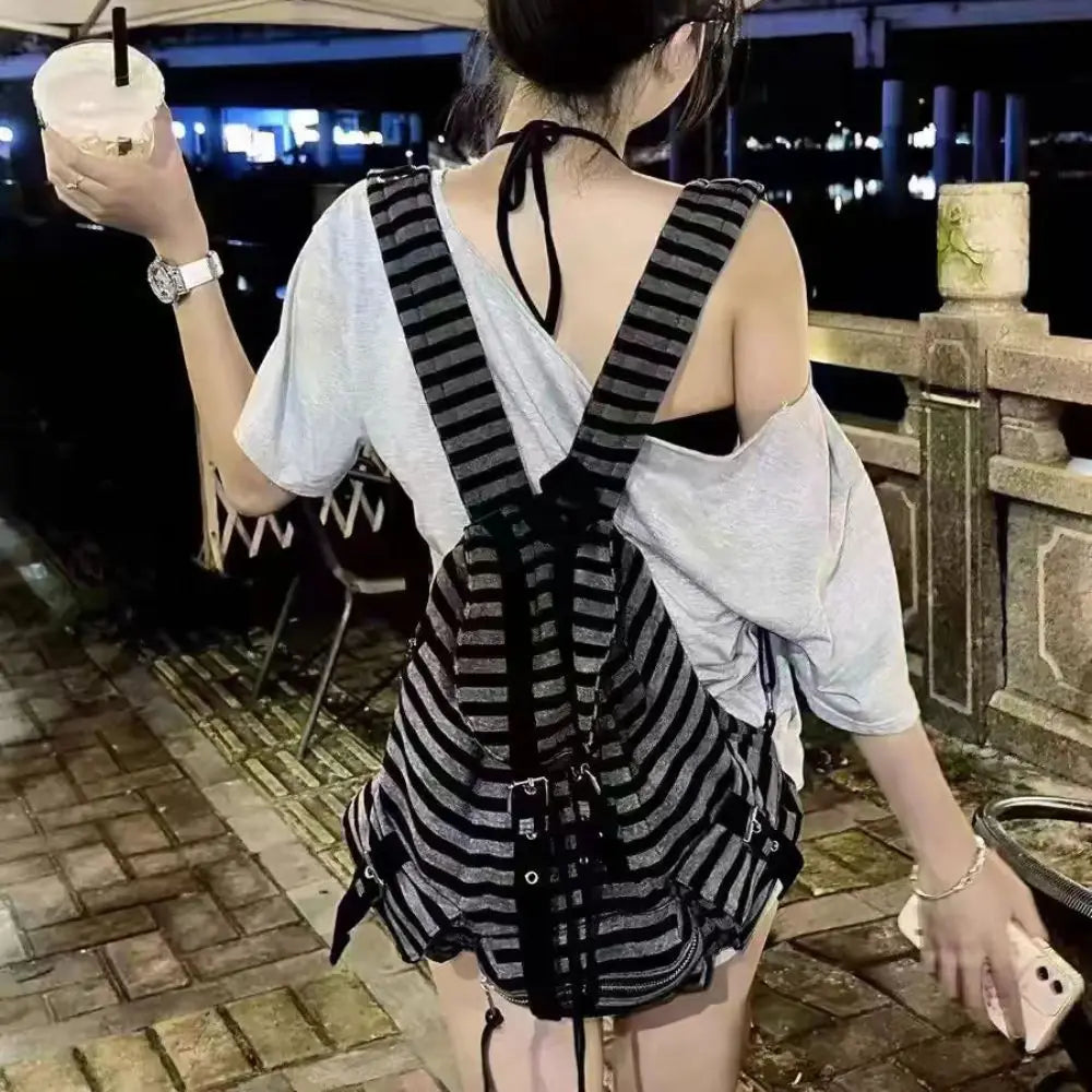 High-Quality Korean Style Drawstring Backpack – Unisex Large Capacity Flat Stripe Tote Bag - Image 2