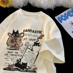 New Men & Women Oversized Korean Version Cartoon Cat Group Printed T-Shirt