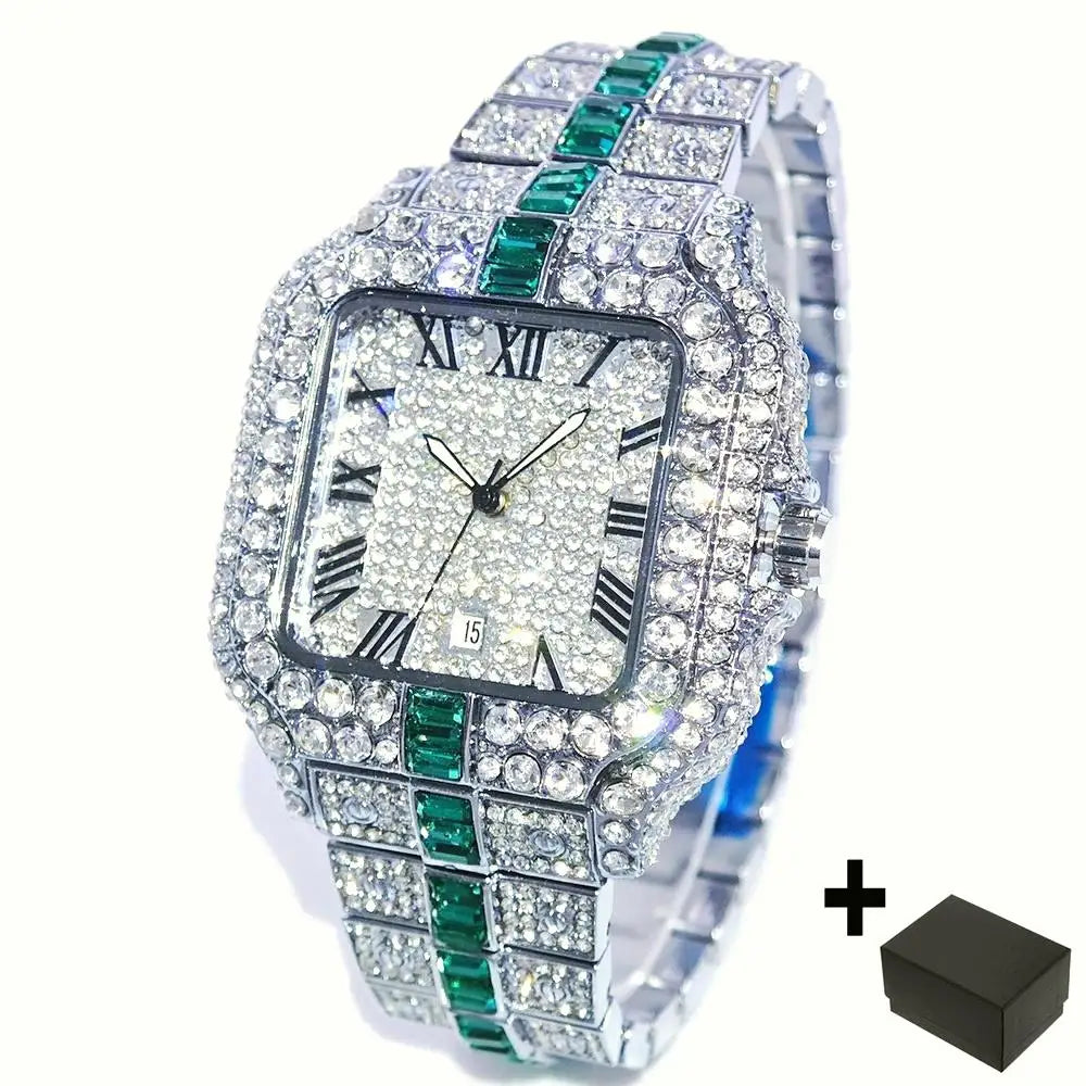UNIGUET Full Diamond Iced-Out Watch – Square Quartz Hip Hop Wristwatch for Men - Image 7