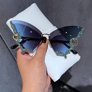 Luxury Diamond Butterfly Sunglasses – Y2K Rimless Oversized Eyewear for Women