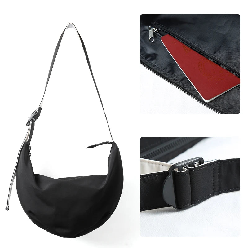 Solid Half Moon Hobo Crossbody Bag – Waterproof Oxford Shoulder Bag for Men - Image 5