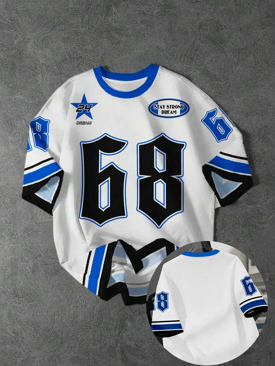 Summer Men’s Classic Sports Stripe T-Shirt – Casual Round Neck Tee with Side Print (Size 68 Available)