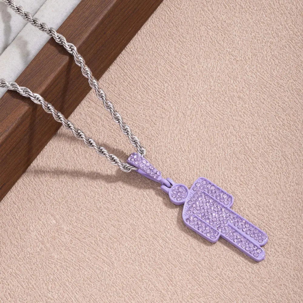 Off-Center Rhinestone Cartoon Pendant Necklace – Trendy Hip-Hop Luxury Chain for Men & Women - Image 5