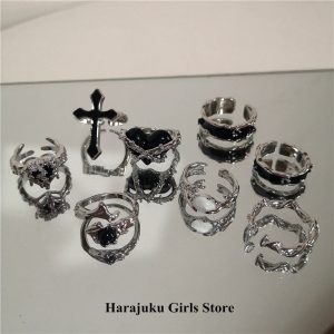 Punk Harajuku Goth Irregular Heart Cross Ring