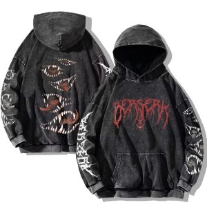 Gothic Washed Teeth Print Hoodie
