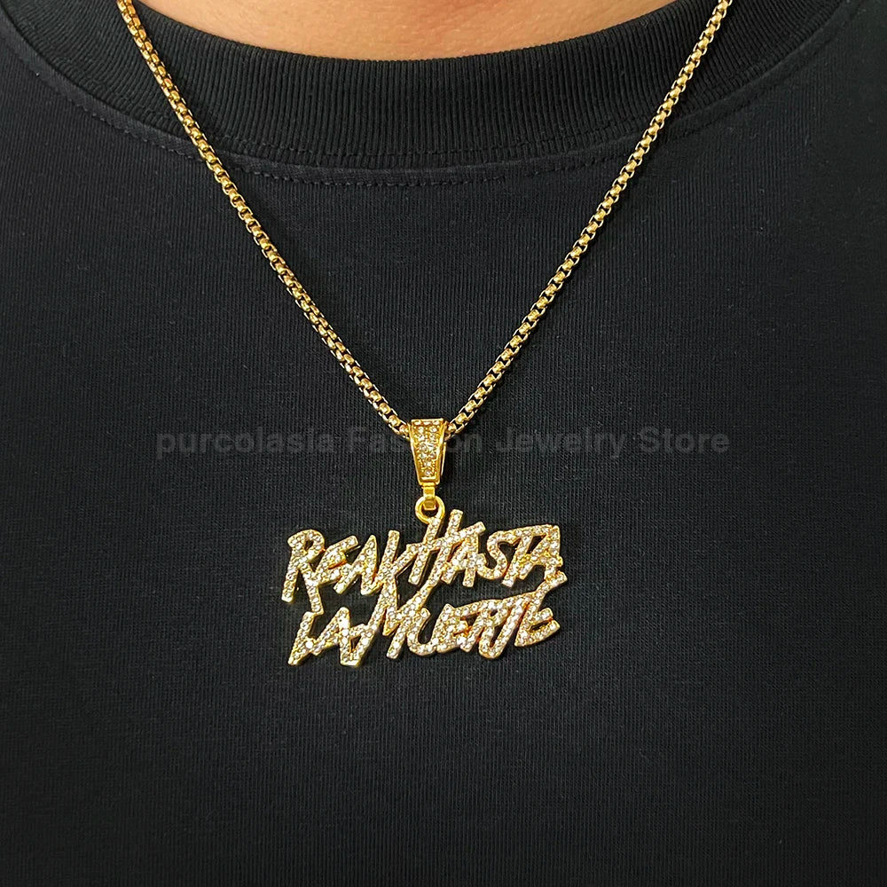 Hip Hop Street Style Real Hasta La Muerte Bling Pendant Necklace - Image 4