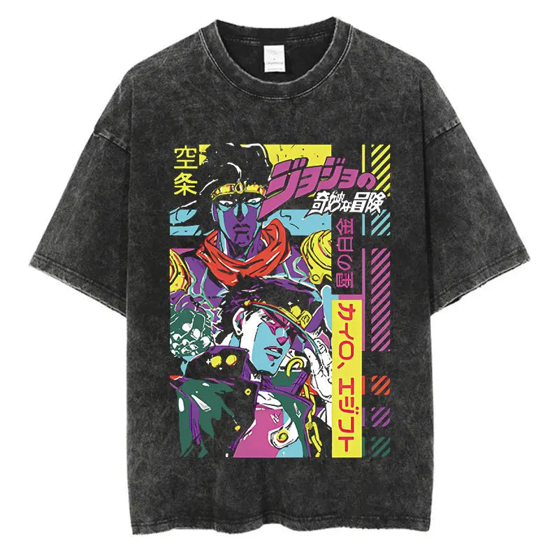 Vintage Washed TShirt Men Summer Hip Hop Streetwear T-shirt JoJo Bizarre Adventure Anime Print Cotton Casual Short Sleeve Tshirt - Image 10
