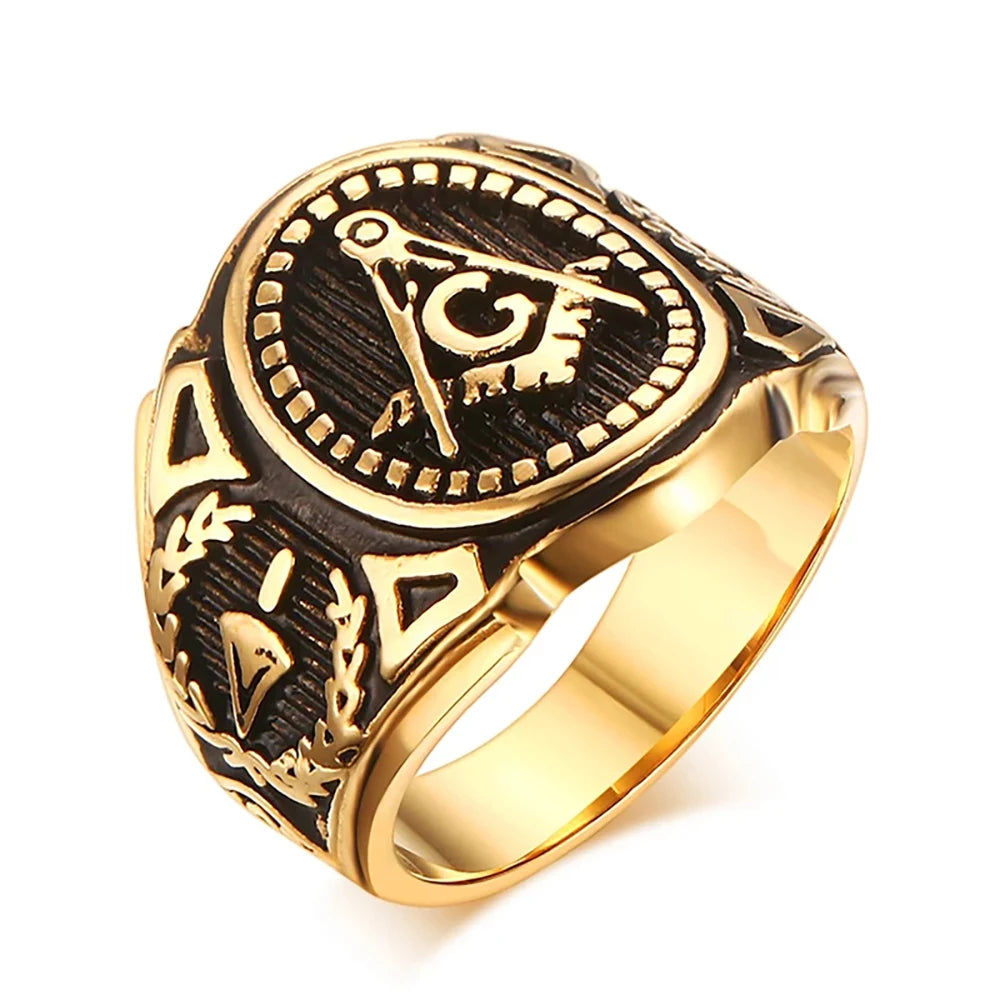 316L Stainless Steel Freemason Ring – Gold Color Hip Hop Iced Out Masonic Jewelry for Men - Image 10