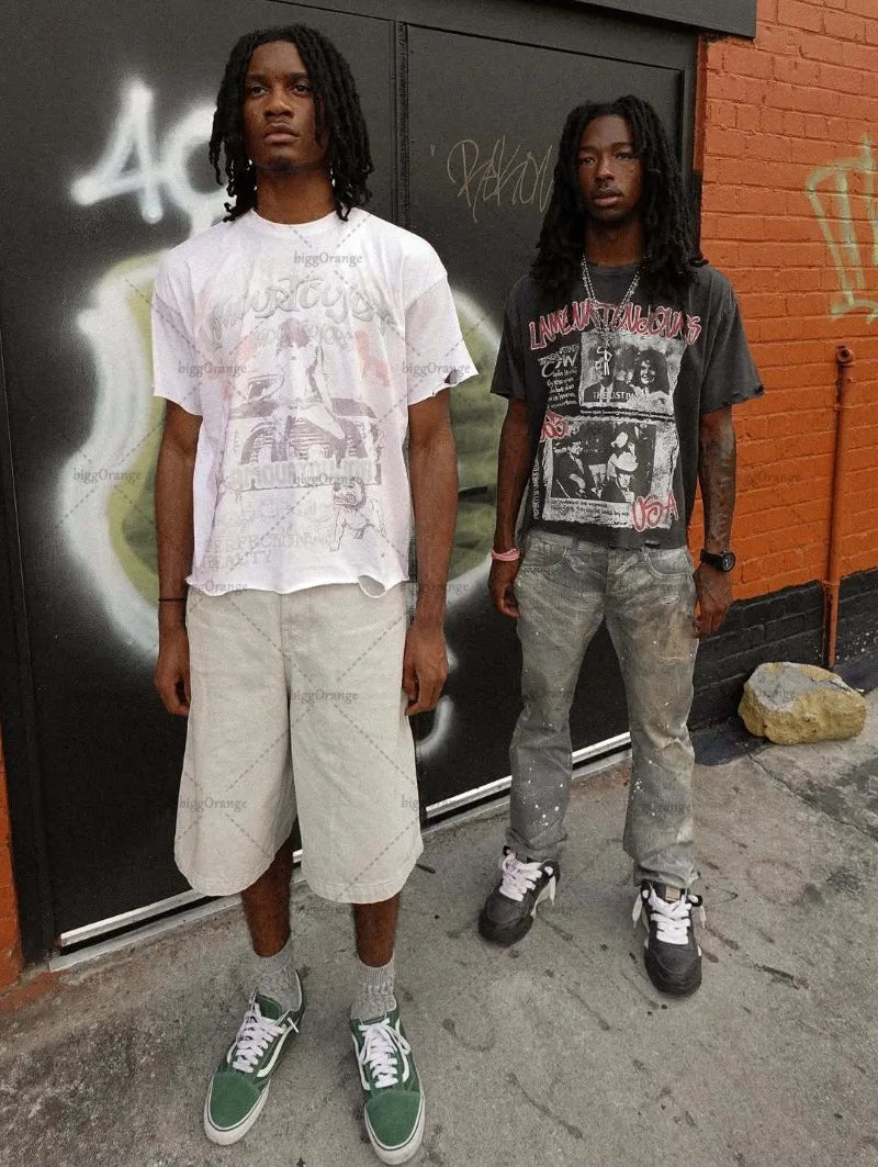 Harajuku Ripped Oversized T-Shirt – Gothic Hip-Hop Streetwear Graphic Tee for Men - Image 6