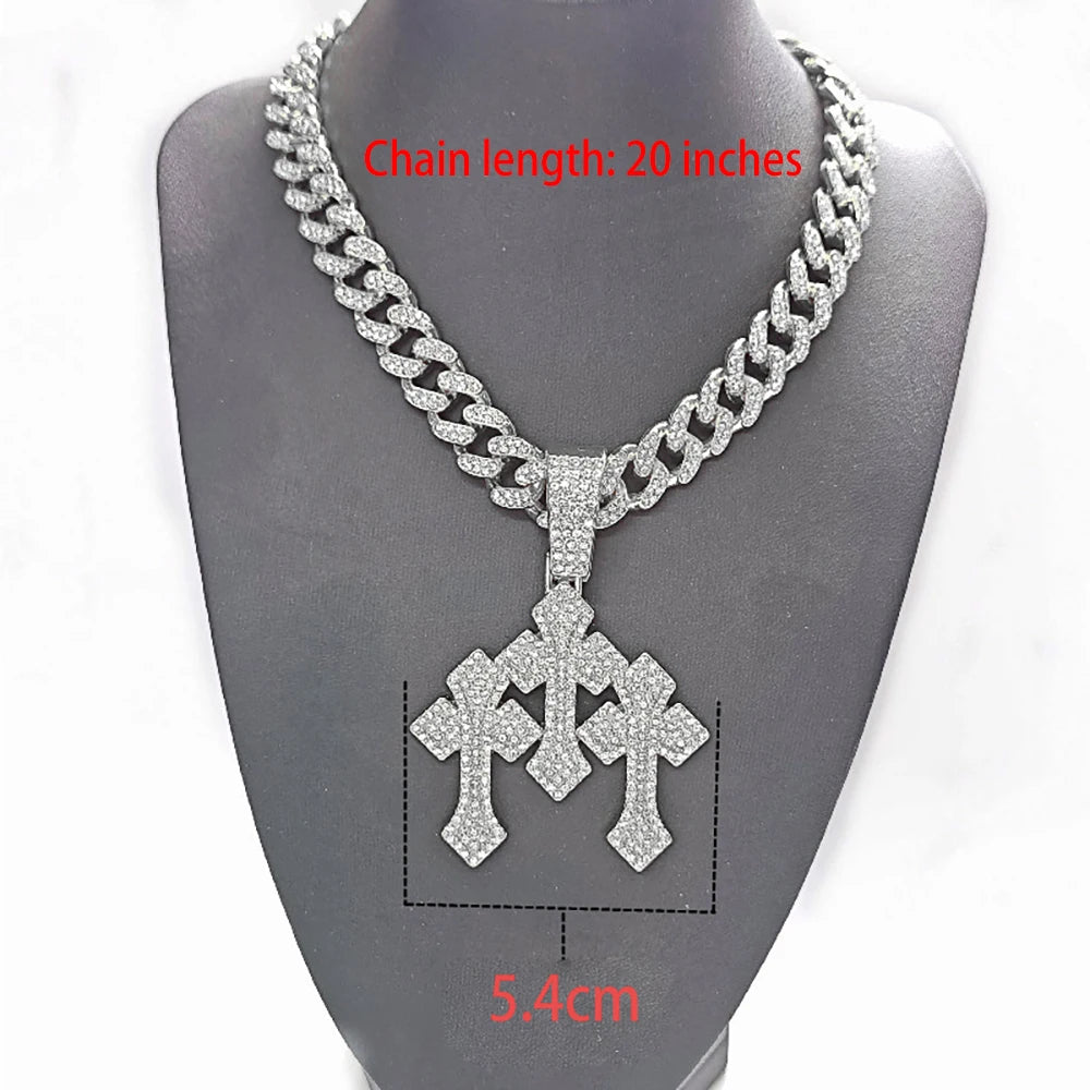New Iced Out Stacked Crosses Pendant Necklace - Image 7