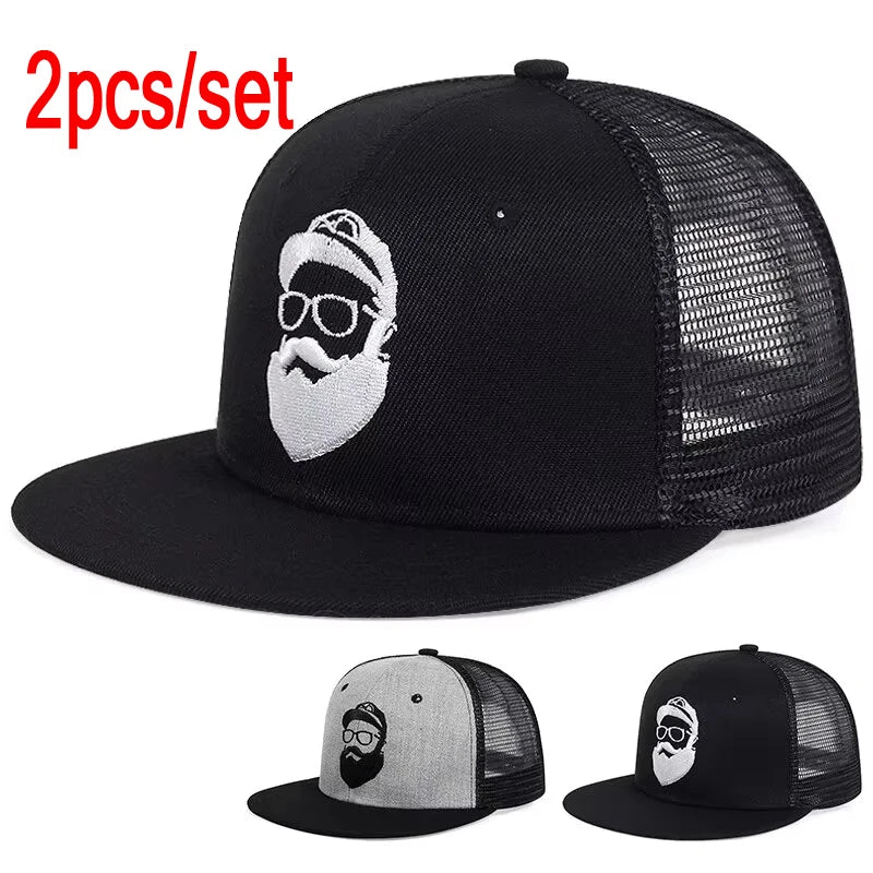 Unisex Uncle Beard Embroidered Hip-Hop Net Hat