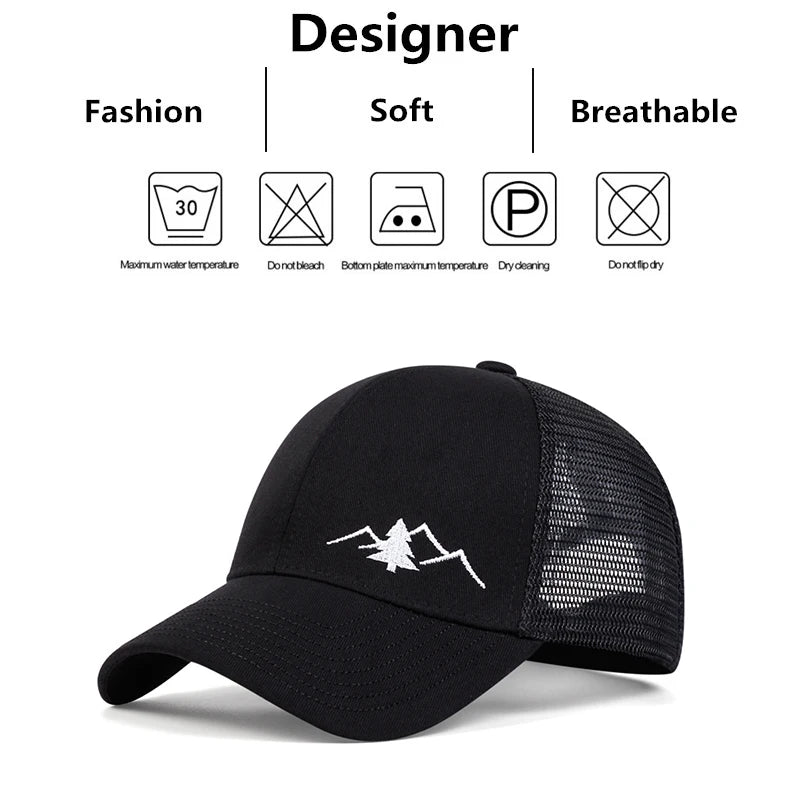 Mountain Embroidered Mesh Baseball Cap – Unisex Summer Snapback Hat for Sports & Streetwear - Image 4