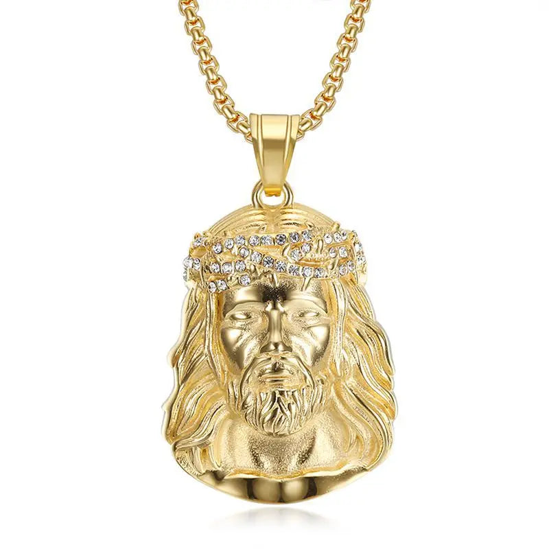 Gold-Plated Jesus Head Pendant Necklace – Stainless Steel Titanium Hip-Hop Chain for Men & Women - Image 5