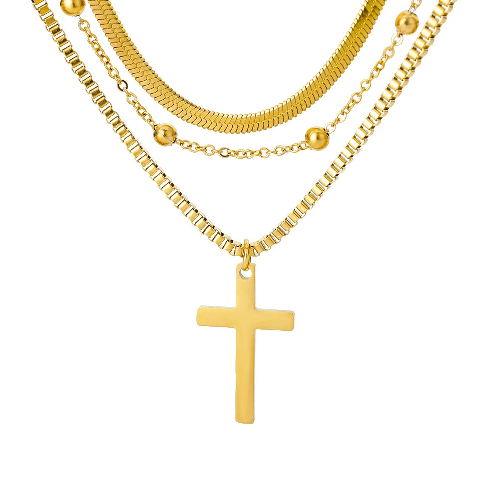 Gold Caravaca Cross Necklace – Stainless Steel Crucifix Choker for Men & Women - Image 16