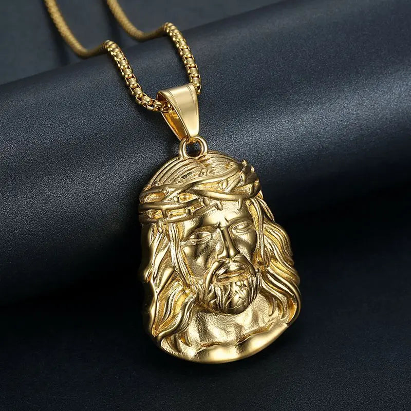 Gold-Plated Jesus Head Pendant Necklace – Stainless Steel Titanium Hip-Hop Chain for Men & Women - Image 2
