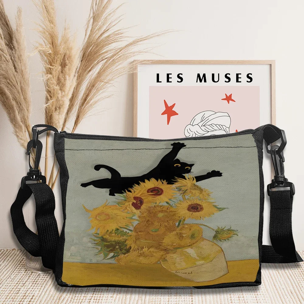 Van Gogh Cat Design Women’s Handbag – Artistic Crossbody Tote for Girls & Travel - Image 9