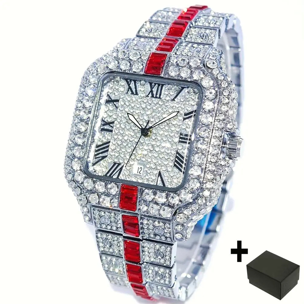 UNIGUET Full Diamond Iced-Out Watch – Square Quartz Hip Hop Wristwatch for Men - Image 8