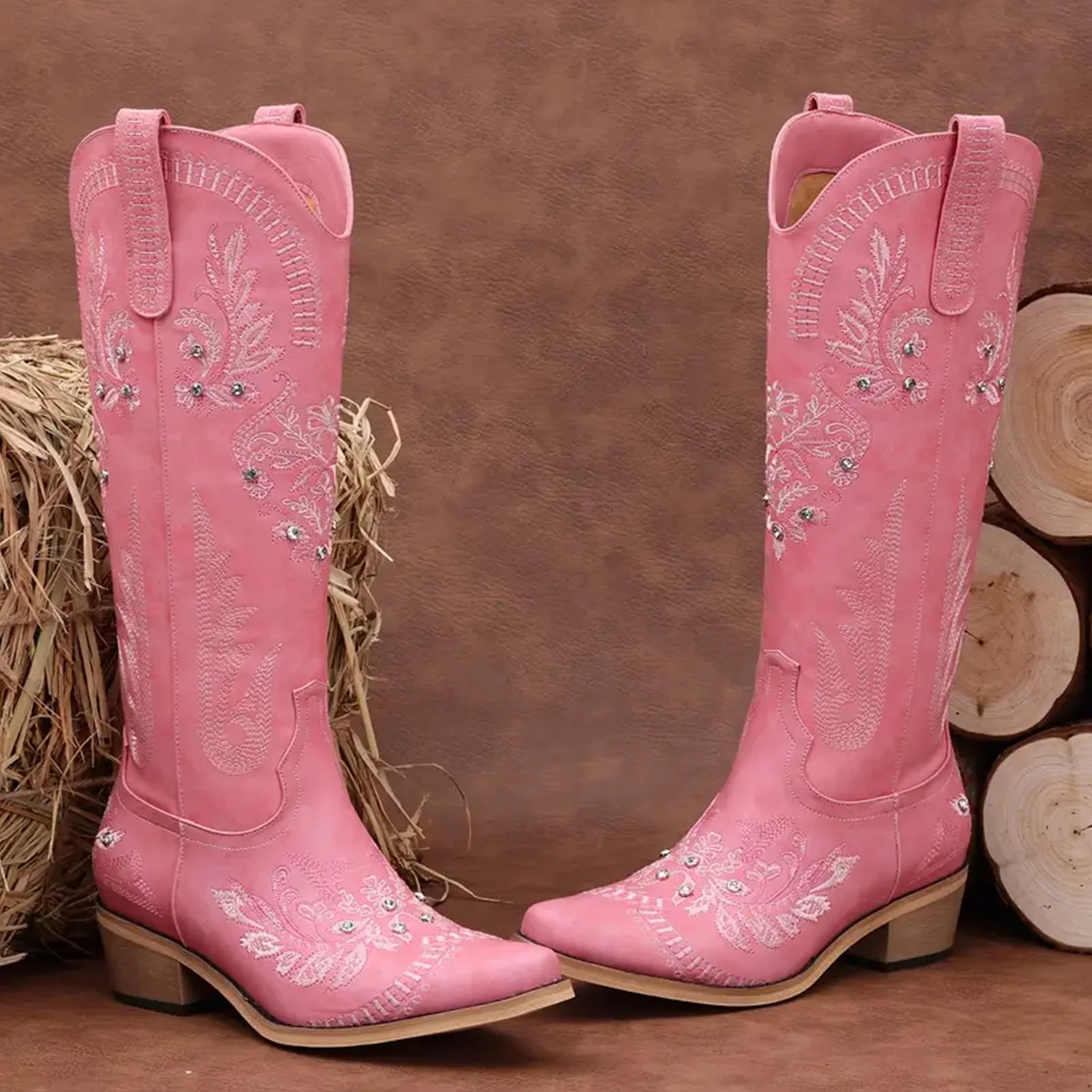 Cowboy Boots for Women – Wide Calf Knee-High Western Cowgirl Boots with Sparkly Rhinestones - Image 4