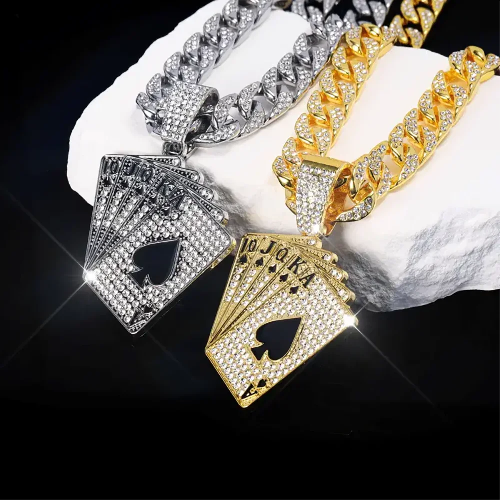 18K Gold Plated Spades Playing Card Necklace – Hip-Hop Iced Out Trend Jewelry for Men - Image 3