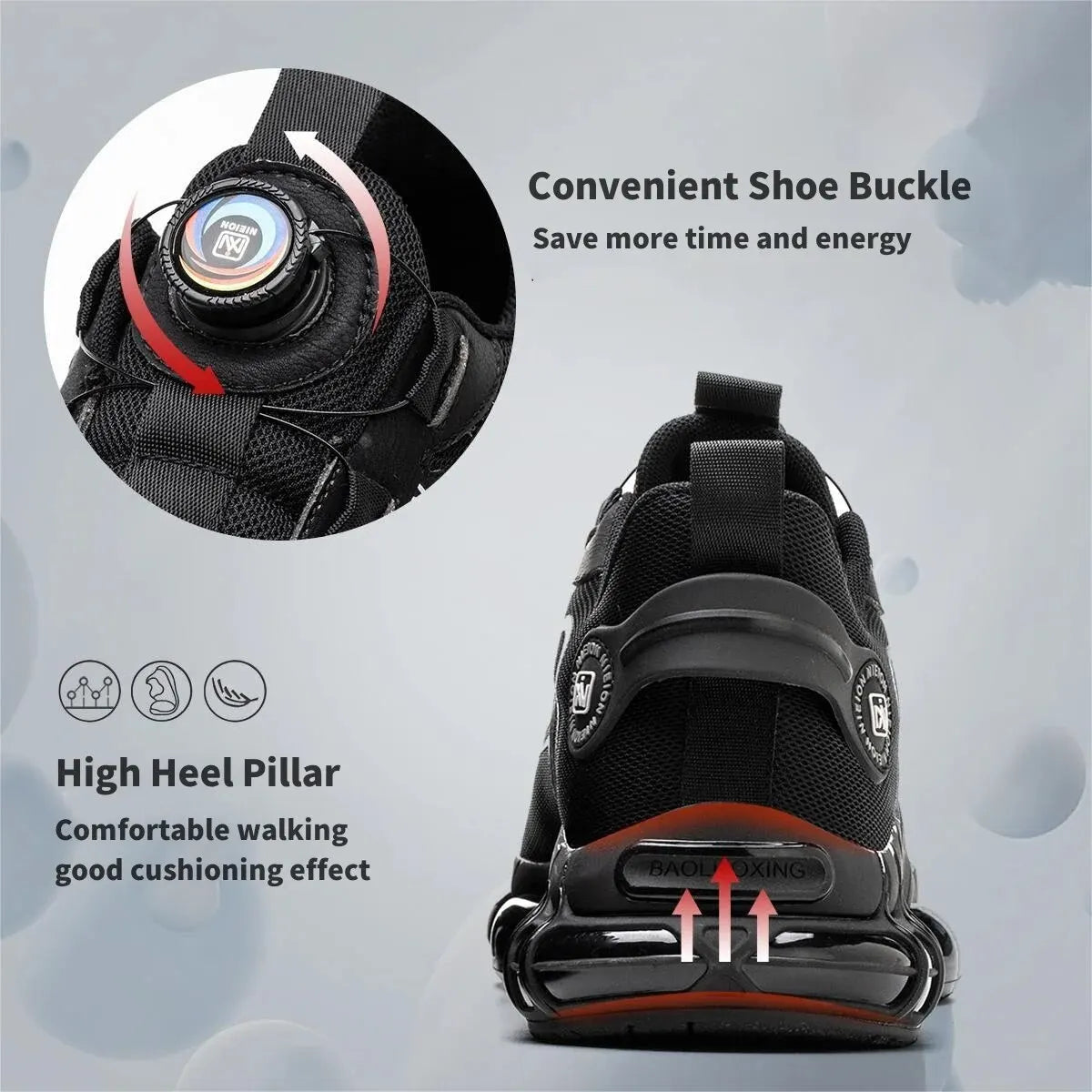 Rotary Buckle Safety Work Sneakers – Steel Toe Industrial Shoes with Puncture-Proof Protection - Image 2