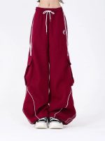 Vintage Hip Hop Cargo Pants – Unisex Wide-Legged Drawstring Street Dance Pants