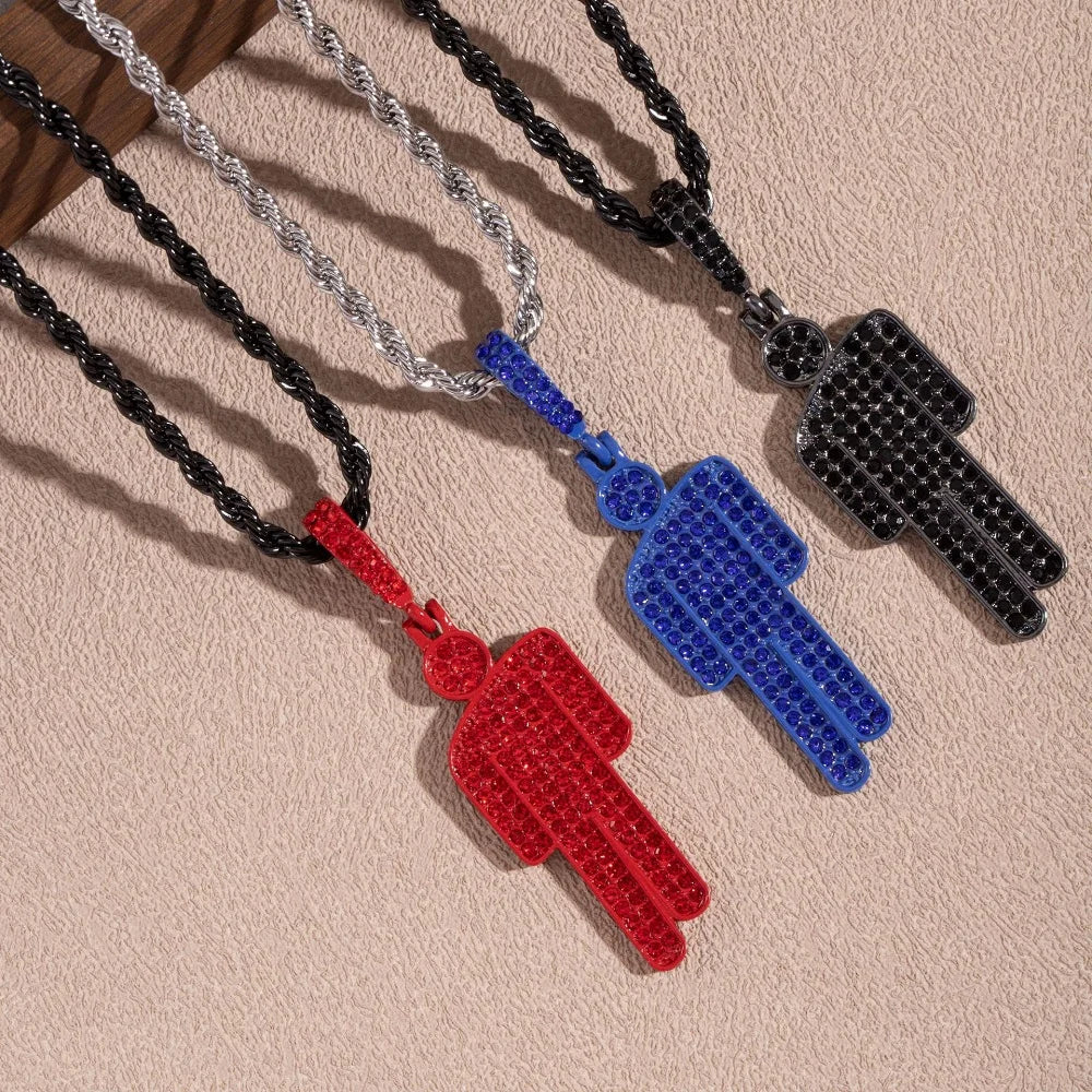 Off-Center Rhinestone Cartoon Pendant Necklace – Trendy Hip-Hop Luxury Chain for Men & Women - Image 2