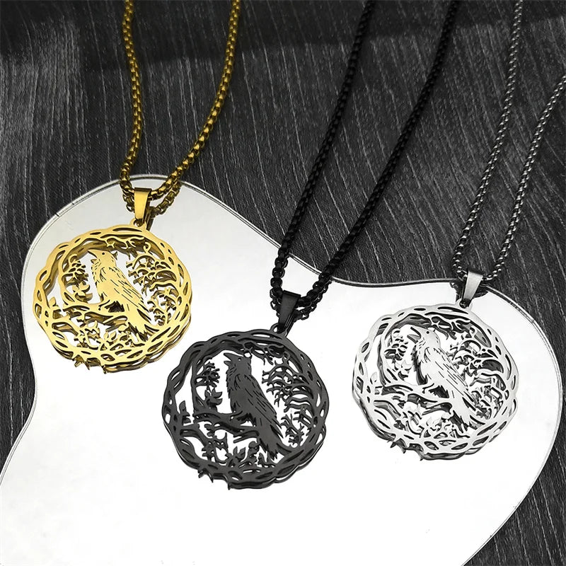 Hollow Crow & Raven Pendant Necklace – Black Stainless Steel Unisex Knight-Inspired Jewelry - Image 3