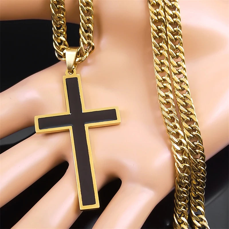 Punk Hip Hop Black Cross Pendant Necklace – Unisex Stainless Steel Jesus Chain Jewelry - Image 2