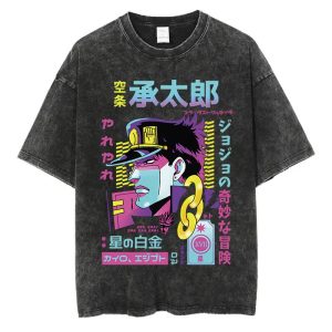 Vintage Washed TShirt Men Summer Hip Hop Streetwear T-shirt JoJo Bizarre Adventure Anime Print Cotton Casual Short Sleeve Tshirt