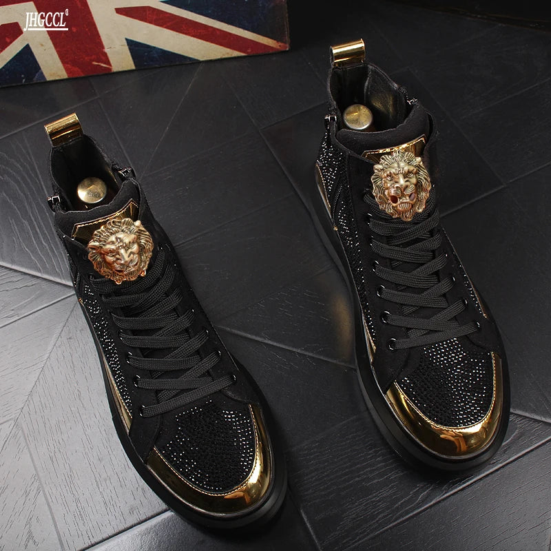Luxury Rhinestone Men’s High-Top Sneakers – Hip Hop Zipper Boots with Elastic Sole (Model A6) - Image 5