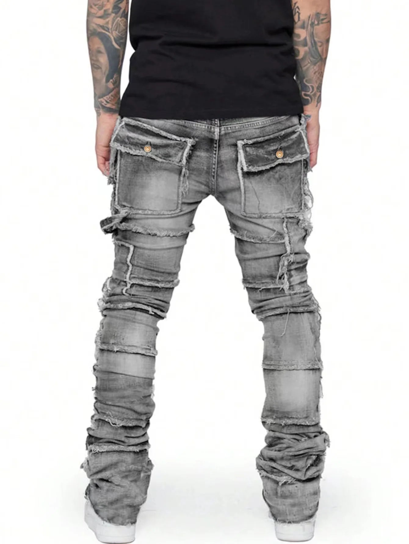 Men’s New Wave Stacked Jeans – Worn-Out Slim Fit Hip-Hop Straight Leg Denim Pants - Image 5