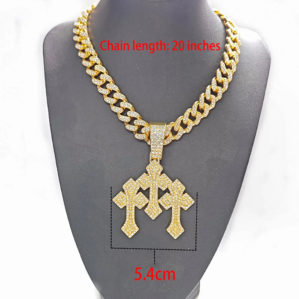 New Iced Out Stacked Crosses Pendant Necklace - Image 8