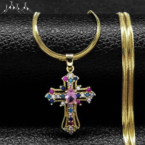 Vintage Shiny Zircon Jesus Cross Necklace