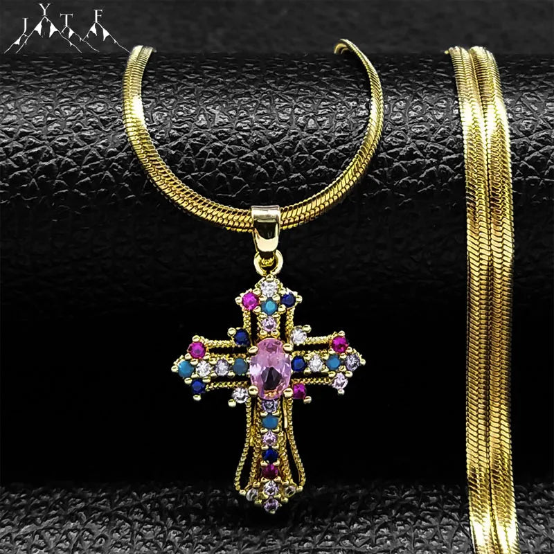 Vintage Shiny Zircon Jesus Cross Necklace