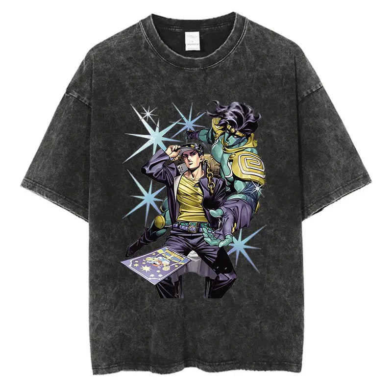 Vintage Washed TShirt Men Summer Hip Hop Streetwear T-shirt JoJo Bizarre Adventure Anime Print Cotton Casual Short Sleeve Tshirt - Image 21