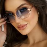 Hip Hop Rimless Geometric Sunglasses – Unisex Street Style Eyewear with Clear Lenses