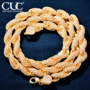 CUC 8mm Iced Out CZ Rope Chain – Gold Color Hip-Hop Necklace for Men