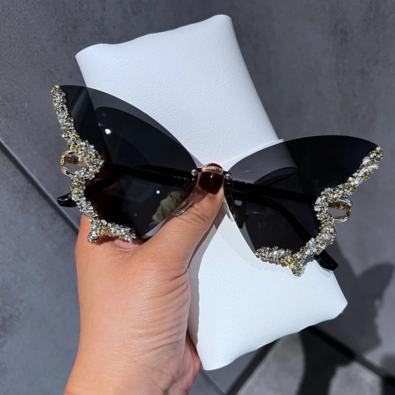 Luxury Diamond Butterfly Sunglasses – Y2K Rimless Oversized Eyewear for Women - Image 3
